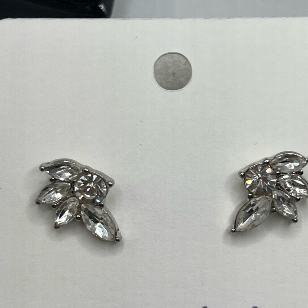 Elegant Silver Crystal Leaf Earrings